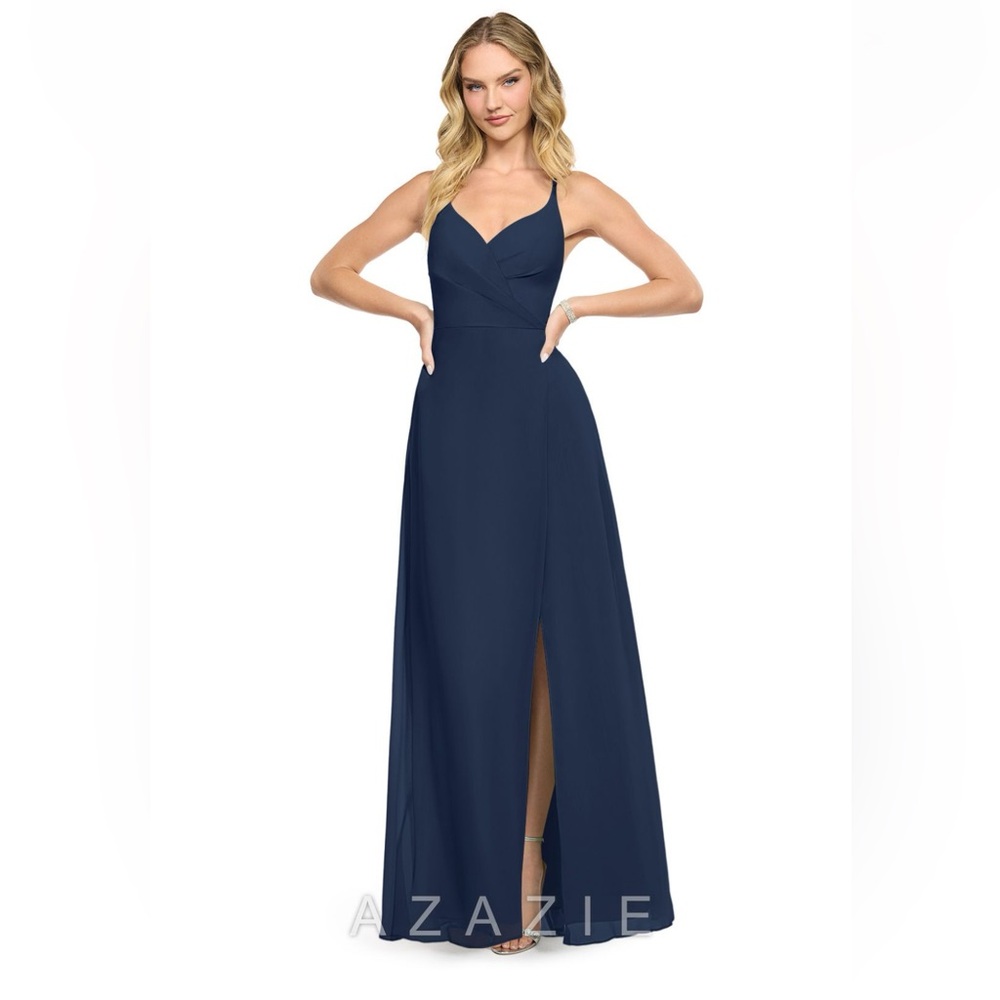 Navy Blue Asymmetrical Slit Gown